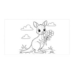 Fototapeta premium Cute cartoon kangaroo line art illustration
