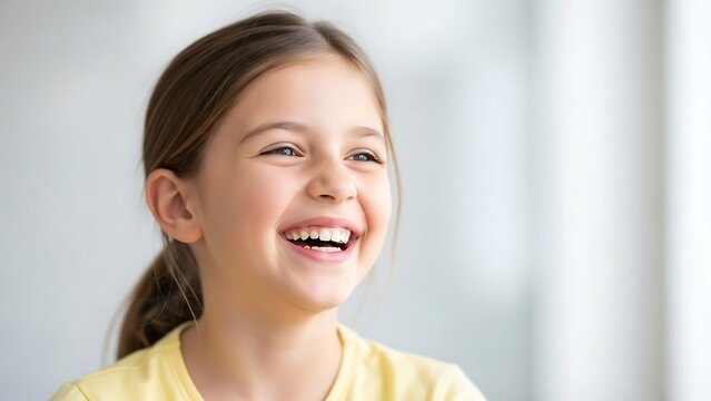 Joyful young girl with a bright smile and ponytail.