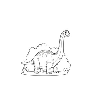 Illustration of a brontosaurus dinosaur among bushes