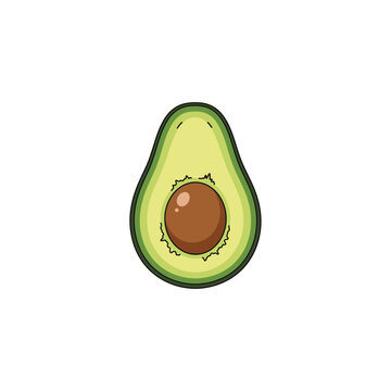 Pixel art avocado half with pit with it represents healthy eating or fruit icons