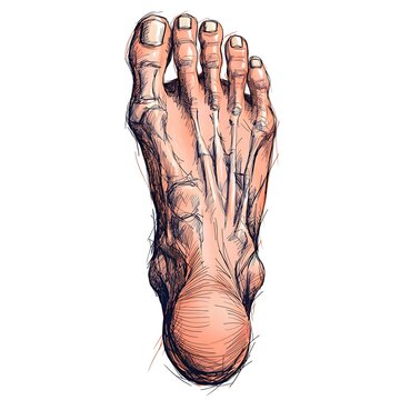 A drawing of a foot with pink and black lines