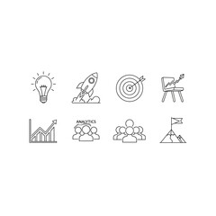 Fototapeta premium Business startup and goal achievement icon set outline style with suitable for