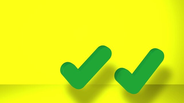 3D animation of two green check marks	