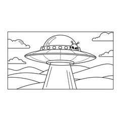 Friendly alien in flying saucer illustration © Vol