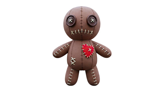 Stitched Brown Voodoo Doll with Red Heart