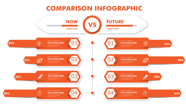 4 steps comparison diagram for business state representation | Infographic step by step compare chart