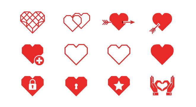 Red heart icons and symbols.