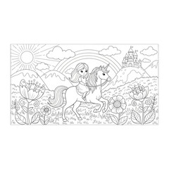 Obraz premium Fairy tale unicorn and princess coloring page