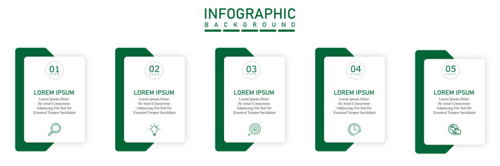 Obraz premium Business infographic with arrow flow timeline, 5-step marketing process diagram for presentation and reporting.