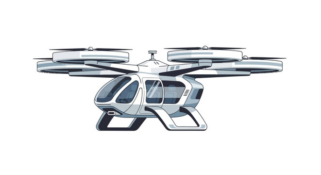Futuristic air taxi passenger drone for urban air mobility isolated on white
