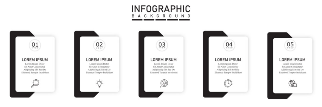 Minimal business timeline template with arrow flow, 5-step infographic for marketing reports and strategy visuals.