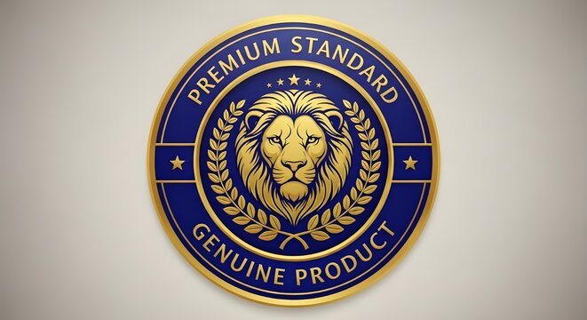 A premium standard logo featuring a lion's head with a laurel wreath