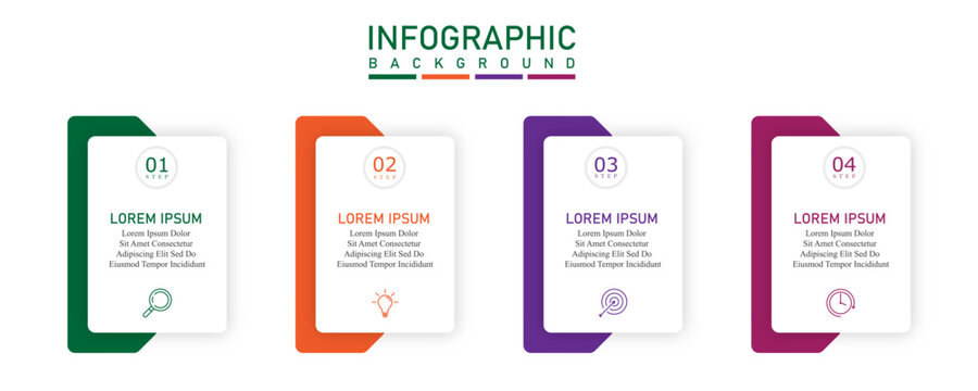 Modern business infographic timeline with arrow flow, clean 4-step process layout for monthly or annual reports and marketing presentations.