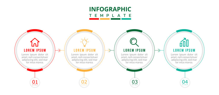 Circular Business Process Cycle Infographic, 4-Step Workflow Timeline, Clean Minimal Flat Flow Diagram with Arrows
