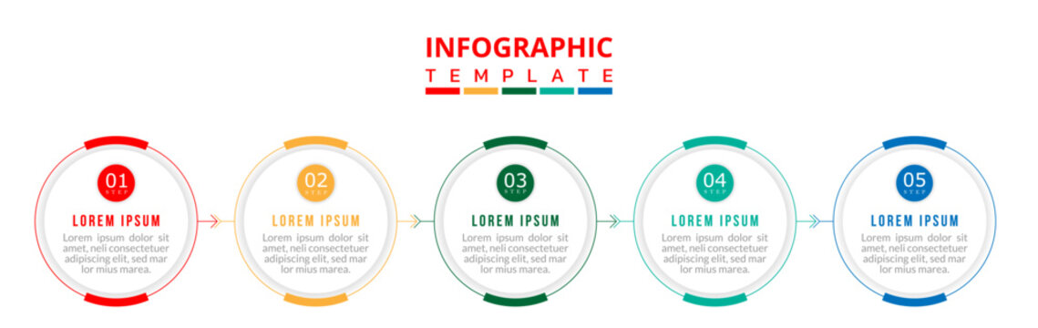 5-Step Circular Process Cycle Infographic, Clean Business Workflow Diagram, Minimal Flat Flow Design with Arrow Elements