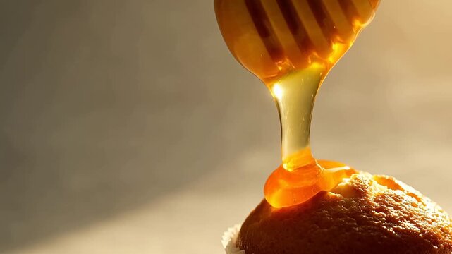 Honey dripping on muffin