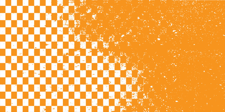 Orange Checkered Pattern with Grunge Distressed Texture Background
