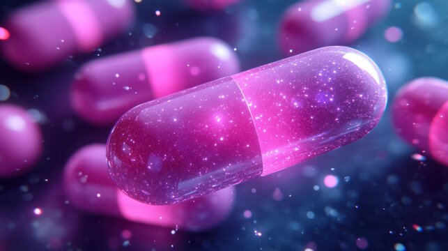 Purple capsules in mid air
