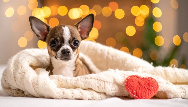 Chihuahua dog cozy in knitted blanket