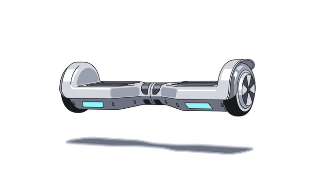 Modern white self balancing electric scooter hovering on white background