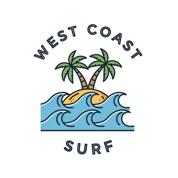West Coast Surf Tropical Island Palm Trees Ocean Waves.