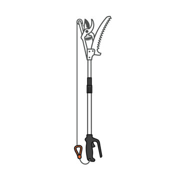 A pole pruner with a saw attachment, featuring a pulley system and ergonomic handle for extended reach pruning of trees and branches.