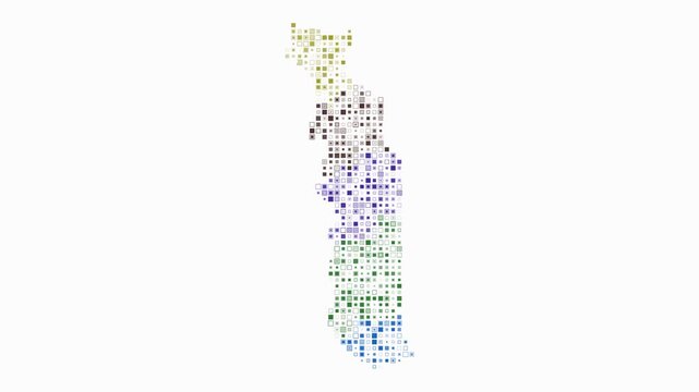 Togo animated country shape. Pulsating colored dots on the map of the country. Small size square blocks. Digital style Togo map on white background. Awesome animation video.