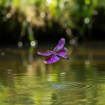 Dragonflies flying over the lake