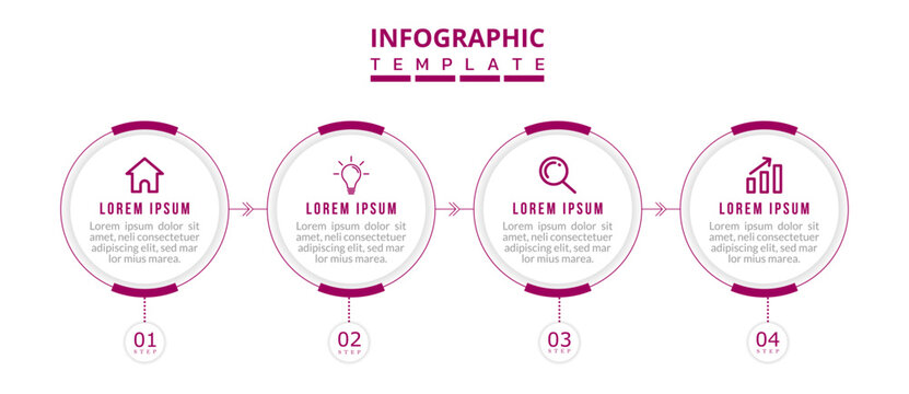 Circular 4-Step Infographic Design, Modern Business Process Cycle, Minimal Workflow Diagram with Arrows and Icons
