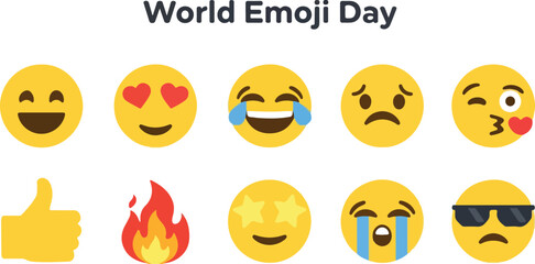 Fototapeta premium Collection of Popular Emojis Celebrating World Emoji Day with Various Emotions and Symbols