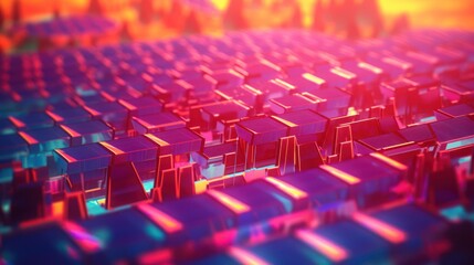 Obraz premium Journey through a vibrant neon landscape where technology and artistry converge in a glowing digital grid.