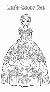 A single-page colouring page featuring a garden in full bloom, ball gawn edition