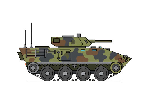 Armored Military Vehicle with Camouflage Pattern.
