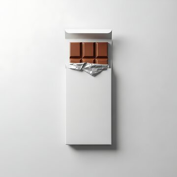 A single chocolate bar wrapped in aluminum foil inside a white box.