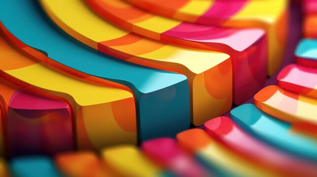 A rhythmic dance of vibrant colors and bold geometric shapes captured in a high-gloss 3D landscape.