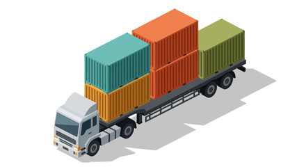 Isometric Cargo Truck Transporting Containers for Global Logistics. © DOG2