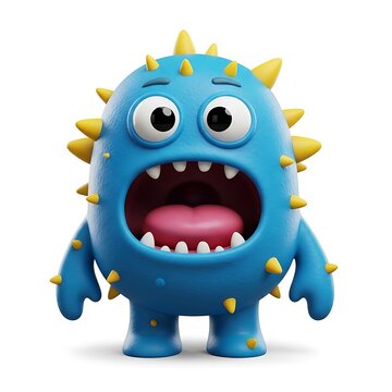 A playful blue spiky creature with an expressive and surprised face