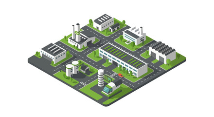Obraz premium Isometric Industrial Cityscape with Factories and Infrastructure.