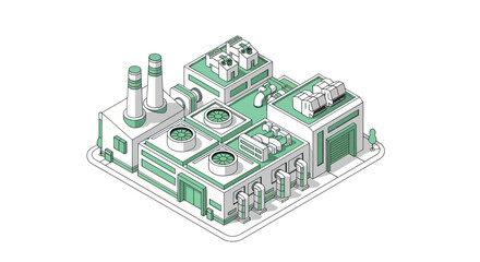 Obraz premium Isometric Industrial Factory Building with Green Accents.