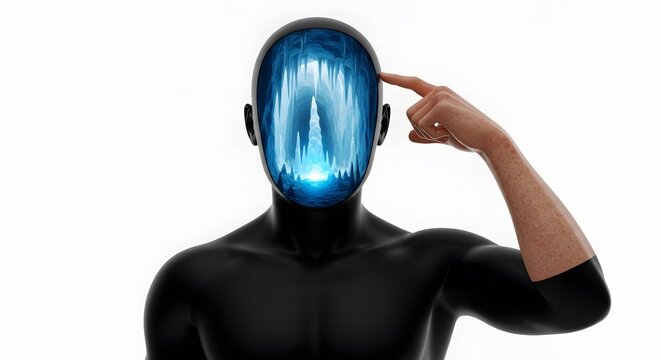 Silhouette of a person with an icy cave inside the head concept