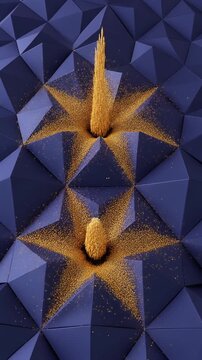 Abstract Blue Geometric Surface with Golden Particles Generative AI