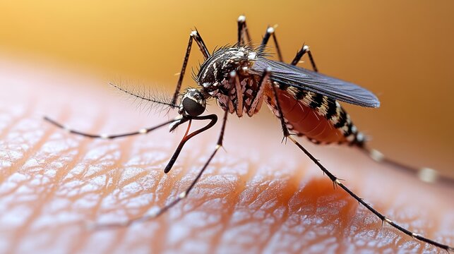 Mosquito on human skin, close-up