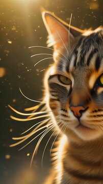 Majestic Tabby Cat Portrait with Golden Rim Lighting Generative AI