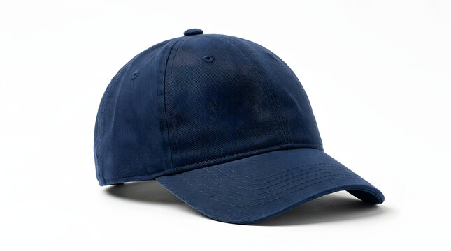 A dark blue baseball cap is shown on a white background