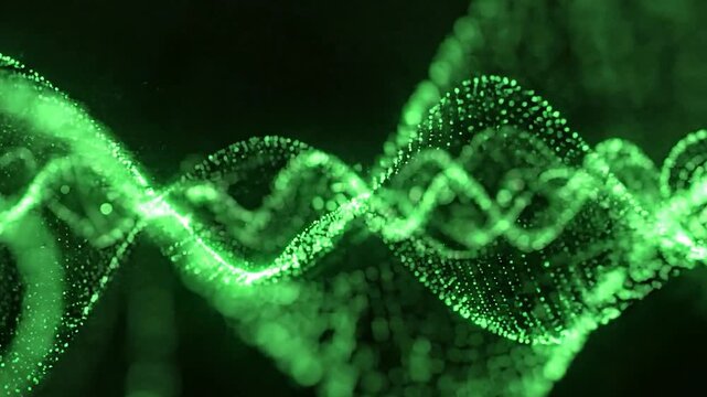 Abstract Green DNA Helix Particle Wave Motion Background.