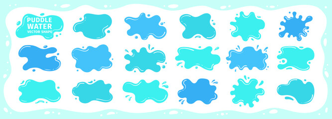 Fototapeta premium Liquid shapes and frames with uneven wavy edges set. Fluid puddles, splashes, drops, blobs and stains. Rounded organic forms. Smooth glossy blotches, soft spills drips abstract shapes text backgrounds