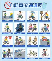Obraz na płótnie Canvas 自転車交通違反ポスター イラストセット 交通安全啓発デザイン