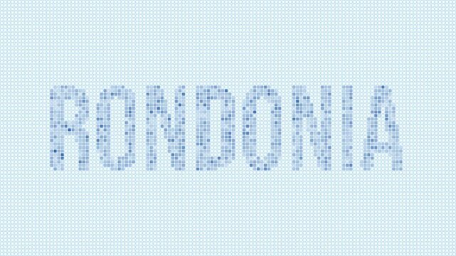 Rondonia, Brazil dotted map animation. Digital style shape of the state. Rondonia, Brazil shape and title dots appear with bulb flickering effect. Intro, outro, logo, title video.