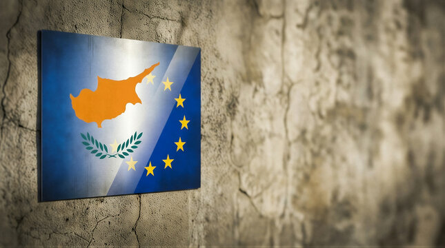 a close up of a flag on a wall with a blurry background