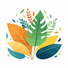 Naklejka premium Vibrant and Diverse Tropical Foliage Arrangement A Colorful Botanical Illustration